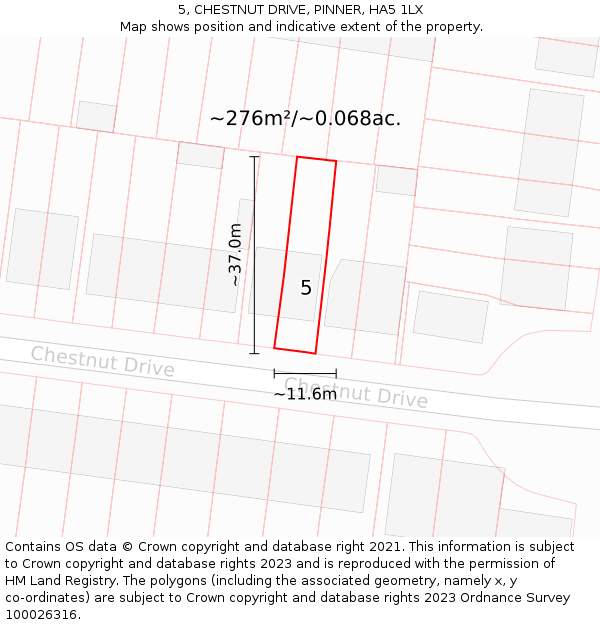5, CHESTNUT DRIVE, PINNER, HA5 1LX: Plot and title map