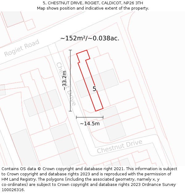 5, CHESTNUT DRIVE, ROGIET, CALDICOT, NP26 3TH: Plot and title map