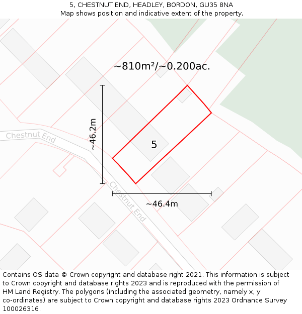5, CHESTNUT END, HEADLEY, BORDON, GU35 8NA: Plot and title map