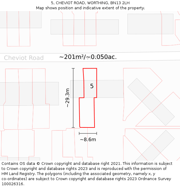 5, CHEVIOT ROAD, WORTHING, BN13 2LH: Plot and title map
