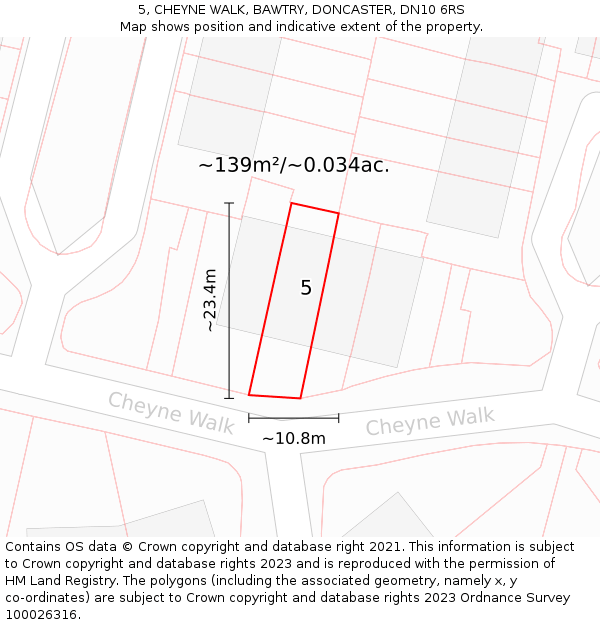 5, CHEYNE WALK, BAWTRY, DONCASTER, DN10 6RS: Plot and title map