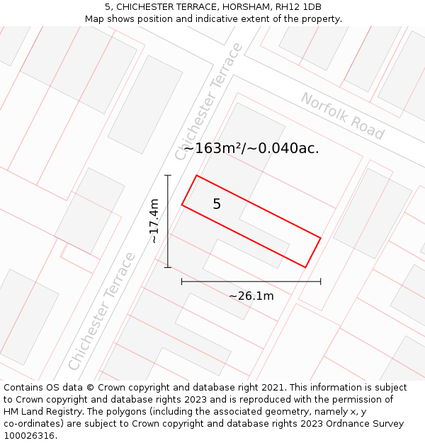 5, CHICHESTER TERRACE, HORSHAM, RH12 1DB: Plot and title map