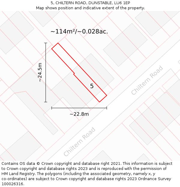 5, CHILTERN ROAD, DUNSTABLE, LU6 1EP: Plot and title map