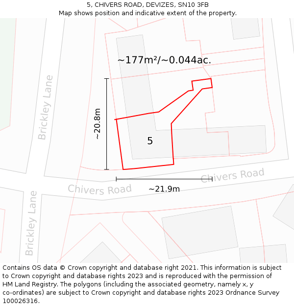 5, CHIVERS ROAD, DEVIZES, SN10 3FB: Plot and title map