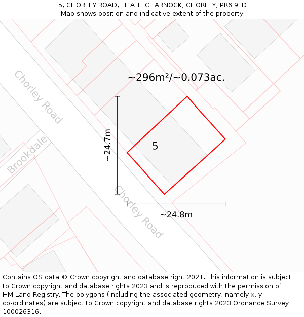 5, CHORLEY ROAD, HEATH CHARNOCK, CHORLEY, PR6 9LD: Plot and title map