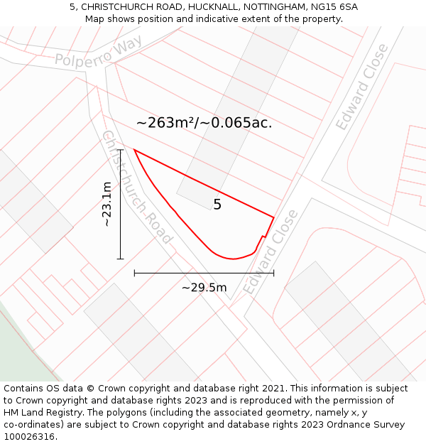 5, CHRISTCHURCH ROAD, HUCKNALL, NOTTINGHAM, NG15 6SA: Plot and title map