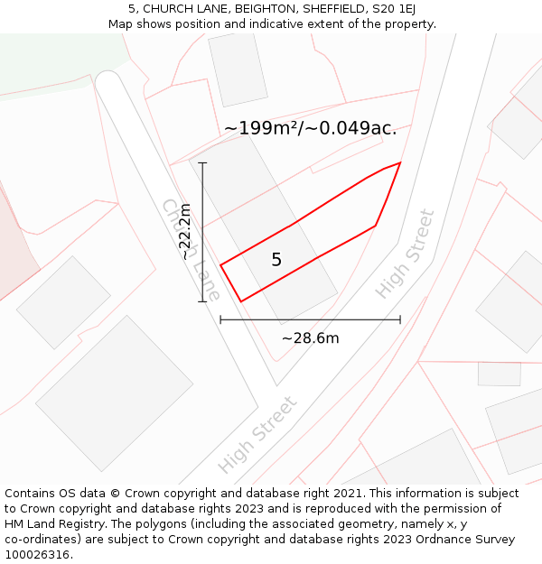 5, CHURCH LANE, BEIGHTON, SHEFFIELD, S20 1EJ: Plot and title map