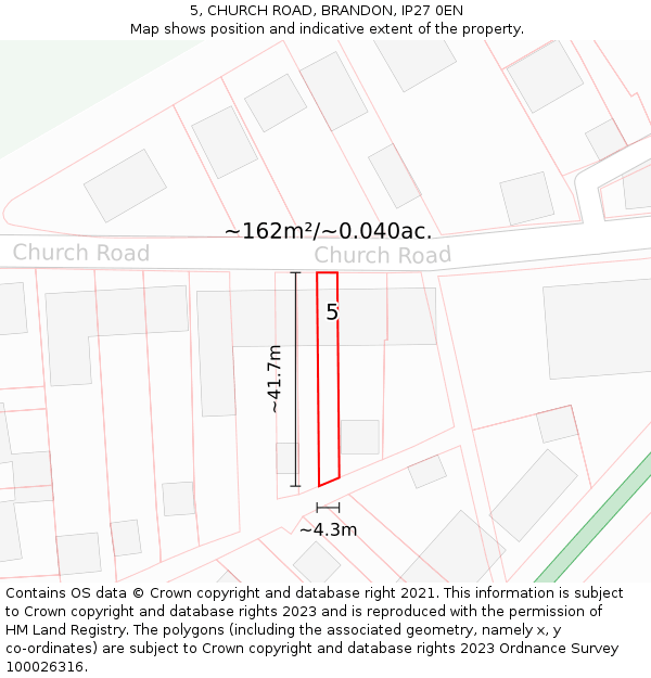 5, CHURCH ROAD, BRANDON, IP27 0EN: Plot and title map