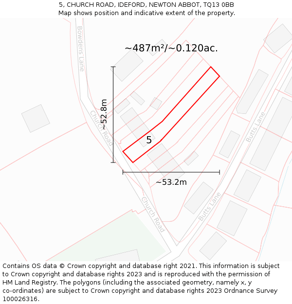 5, CHURCH ROAD, IDEFORD, NEWTON ABBOT, TQ13 0BB: Plot and title map