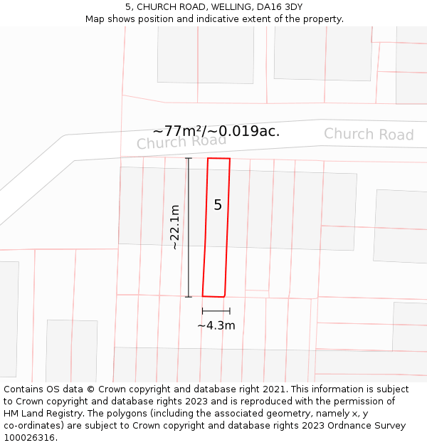 5, CHURCH ROAD, WELLING, DA16 3DY: Plot and title map