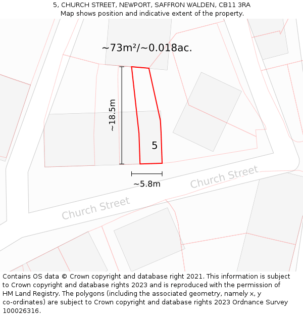 5, CHURCH STREET, NEWPORT, SAFFRON WALDEN, CB11 3RA: Plot and title map