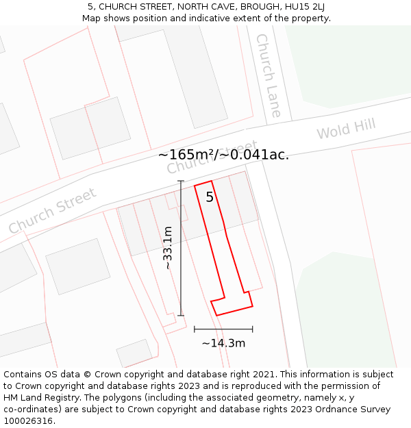 5, CHURCH STREET, NORTH CAVE, BROUGH, HU15 2LJ: Plot and title map