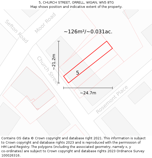 5, CHURCH STREET, ORRELL, WIGAN, WN5 8TG: Plot and title map