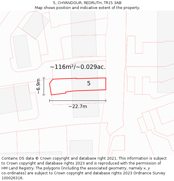 5, CHYANDOUR, REDRUTH, TR15 3AB: Plot and title map