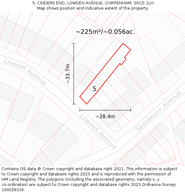 5, CINDERS END, LOWDEN AVENUE, CHIPPENHAM, SN15 1LH: Plot and title map