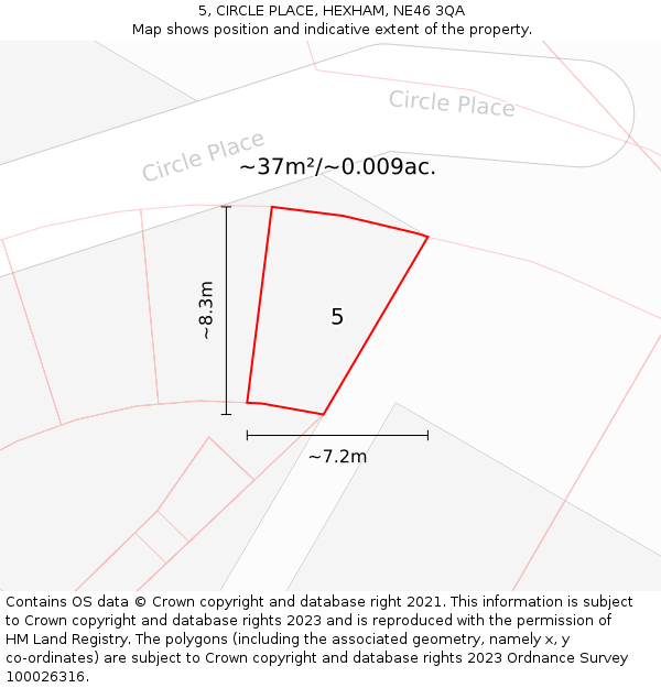5, CIRCLE PLACE, HEXHAM, NE46 3QA: Plot and title map