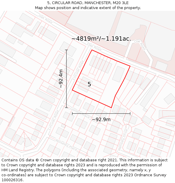 5, CIRCULAR ROAD, MANCHESTER, M20 3LE: Plot and title map