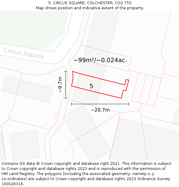 5, CIRCUS SQUARE, COLCHESTER, CO2 7TG: Plot and title map