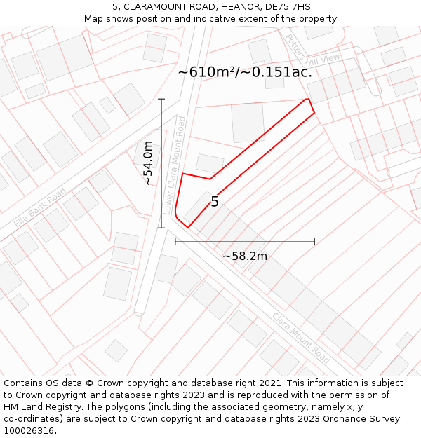 5, CLARAMOUNT ROAD, HEANOR, DE75 7HS: Plot and title map