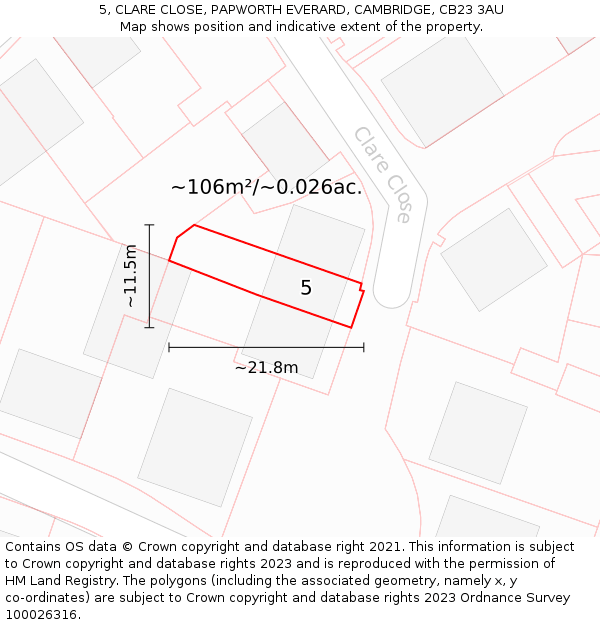 5, CLARE CLOSE, PAPWORTH EVERARD, CAMBRIDGE, CB23 3AU: Plot and title map