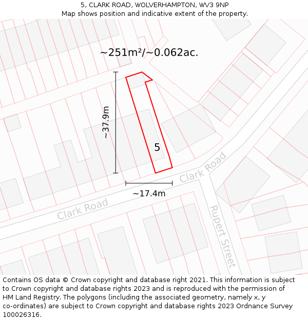 5, CLARK ROAD, WOLVERHAMPTON, WV3 9NP: Plot and title map