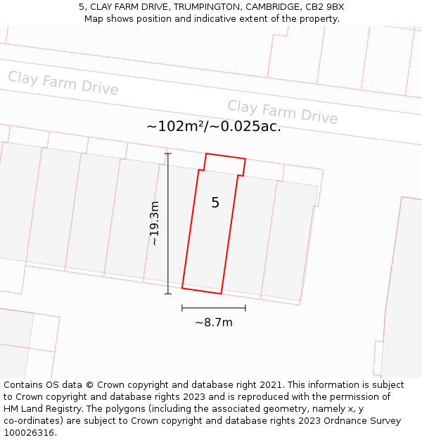 5, CLAY FARM DRIVE, TRUMPINGTON, CAMBRIDGE, CB2 9BX: Plot and title map