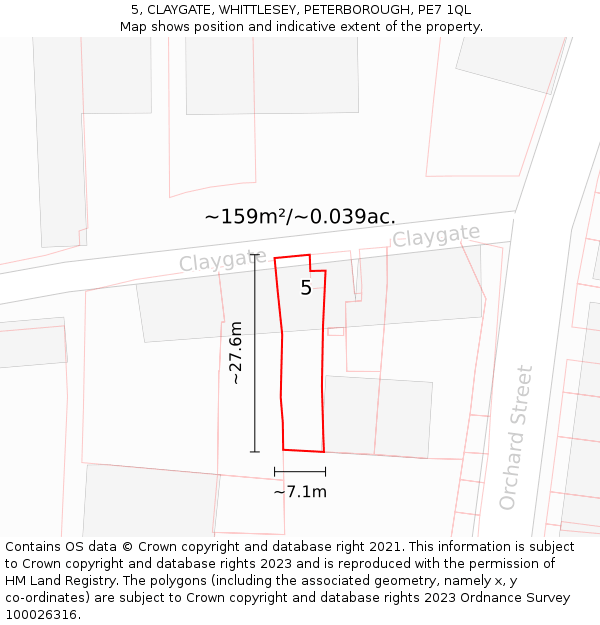 5, CLAYGATE, WHITTLESEY, PETERBOROUGH, PE7 1QL: Plot and title map