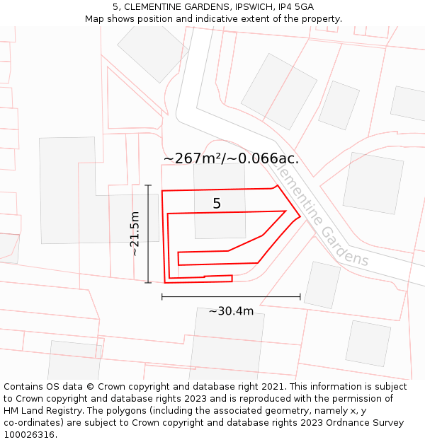 5, CLEMENTINE GARDENS, IPSWICH, IP4 5GA: Plot and title map