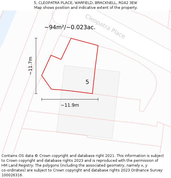5, CLEOPATRA PLACE, WARFIELD, BRACKNELL, RG42 3EW: Plot and title map
