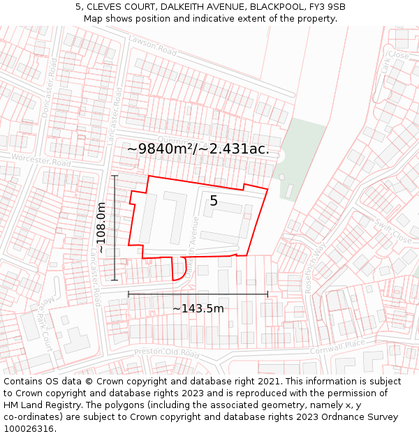 5, CLEVES COURT, DALKEITH AVENUE, BLACKPOOL, FY3 9SB: Plot and title map