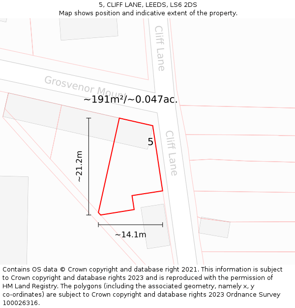 5, CLIFF LANE, LEEDS, LS6 2DS: Plot and title map