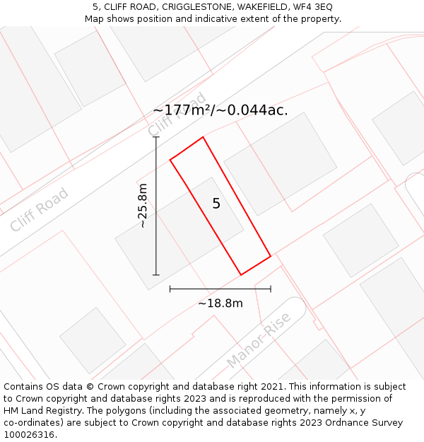 5, CLIFF ROAD, CRIGGLESTONE, WAKEFIELD, WF4 3EQ: Plot and title map
