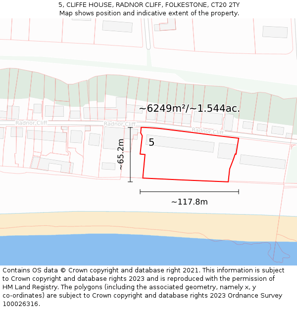 5, CLIFFE HOUSE, RADNOR CLIFF, FOLKESTONE, CT20 2TY: Plot and title map