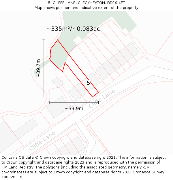 5, CLIFFE LANE, CLECKHEATON, BD19 4ET: Plot and title map