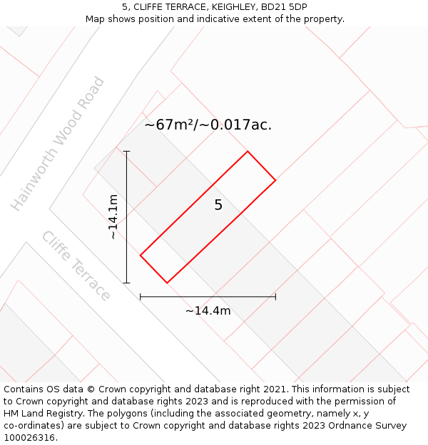 5, CLIFFE TERRACE, KEIGHLEY, BD21 5DP: Plot and title map