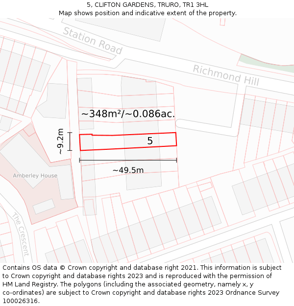 5, CLIFTON GARDENS, TRURO, TR1 3HL: Plot and title map