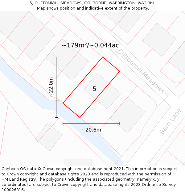 5, CLIFTONMILL MEADOWS, GOLBORNE, WARRINGTON, WA3 3NH: Plot and title map