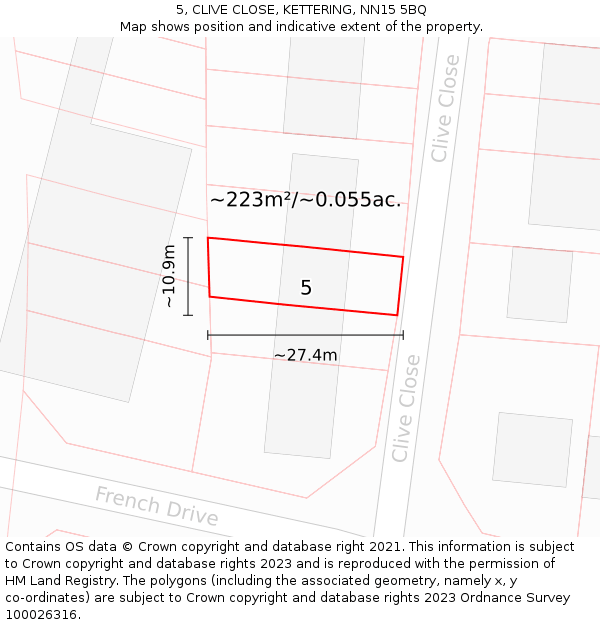 5, CLIVE CLOSE, KETTERING, NN15 5BQ: Plot and title map