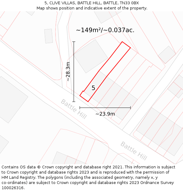 5, CLIVE VILLAS, BATTLE HILL, BATTLE, TN33 0BX: Plot and title map