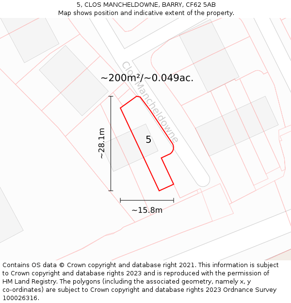 5, CLOS MANCHELDOWNE, BARRY, CF62 5AB: Plot and title map