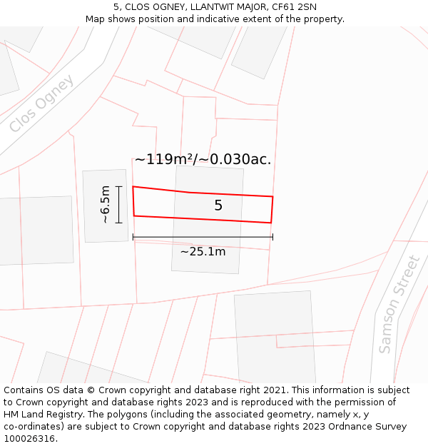 5, CLOS OGNEY, LLANTWIT MAJOR, CF61 2SN: Plot and title map