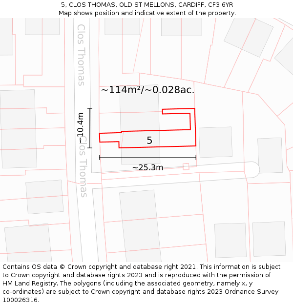 5, CLOS THOMAS, OLD ST MELLONS, CARDIFF, CF3 6YR: Plot and title map