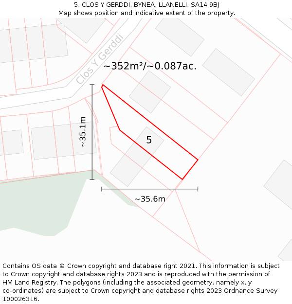 5, CLOS Y GERDDI, BYNEA, LLANELLI, SA14 9BJ: Plot and title map
