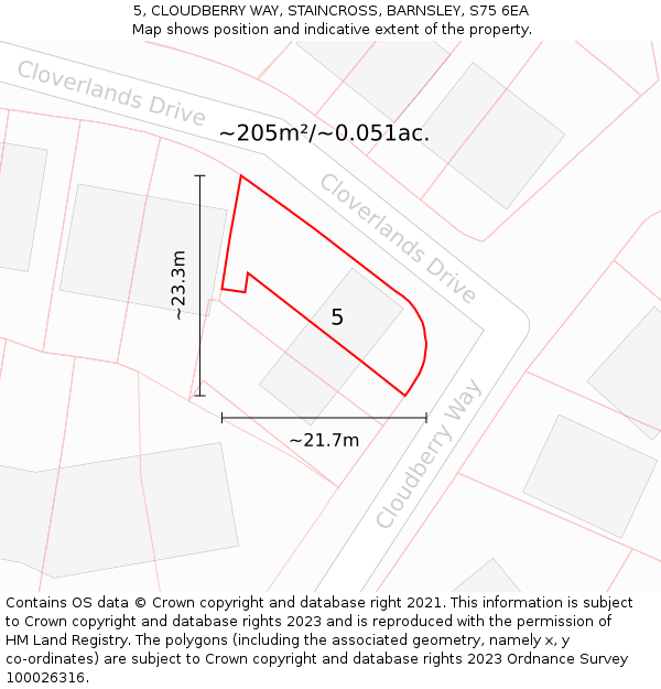5, CLOUDBERRY WAY, STAINCROSS, BARNSLEY, S75 6EA: Plot and title map