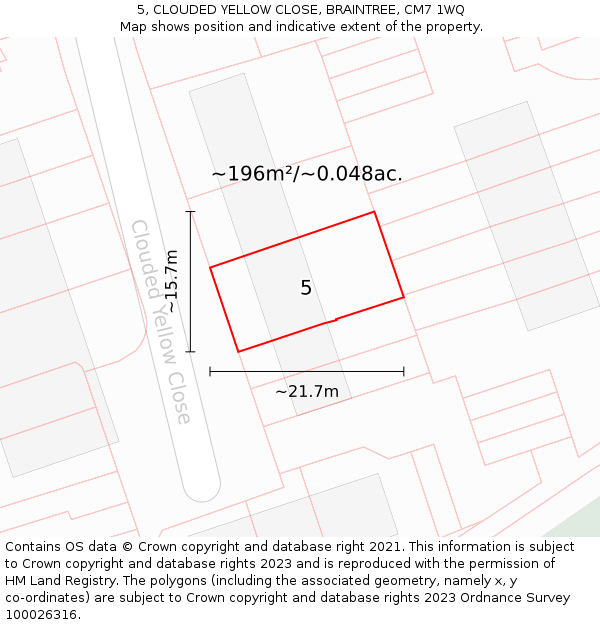 5, CLOUDED YELLOW CLOSE, BRAINTREE, CM7 1WQ: Plot and title map