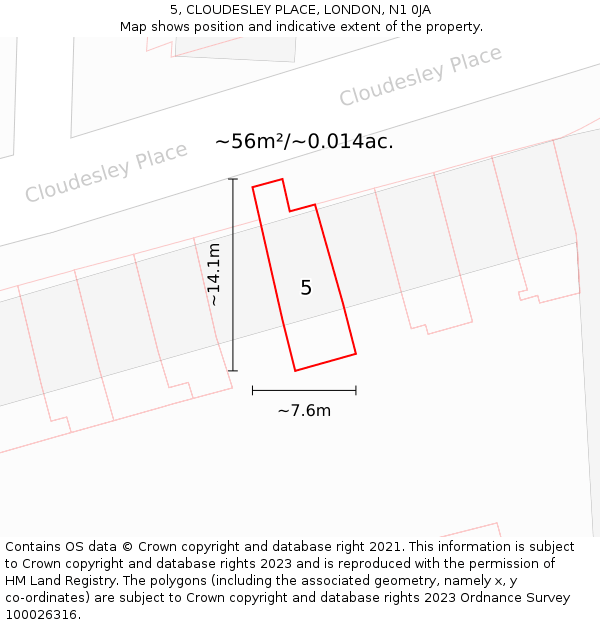 5, CLOUDESLEY PLACE, LONDON, N1 0JA: Plot and title map