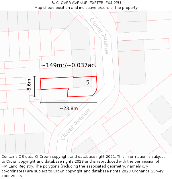 5, CLOVER AVENUE, EXETER, EX4 2PU: Plot and title map