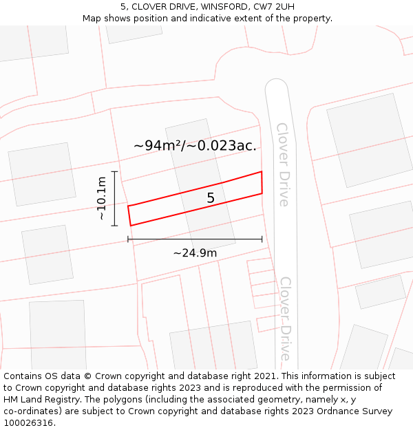 5, CLOVER DRIVE, WINSFORD, CW7 2UH: Plot and title map