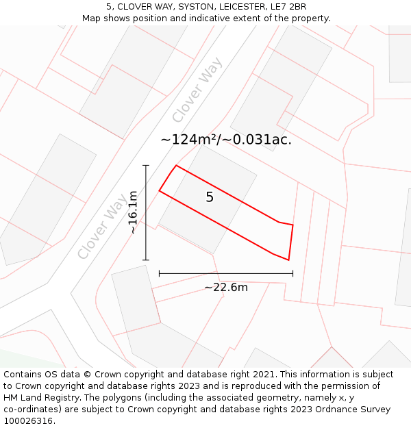 5, CLOVER WAY, SYSTON, LEICESTER, LE7 2BR: Plot and title map