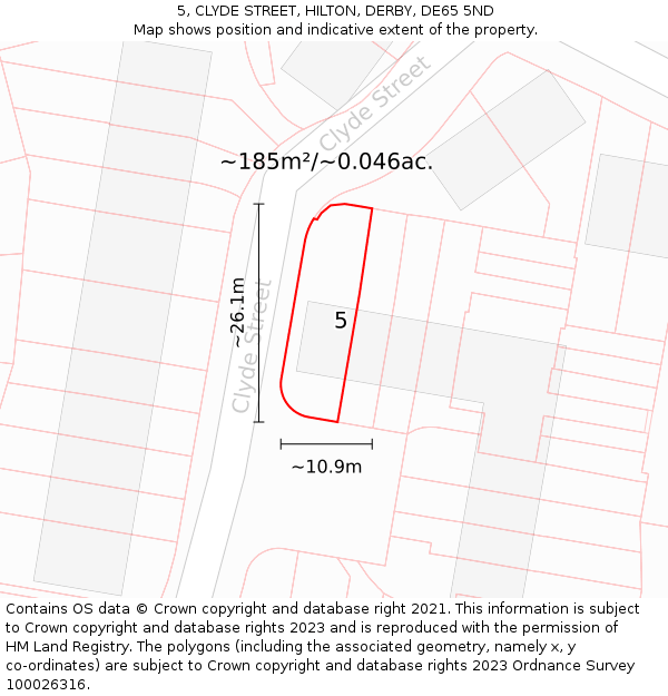 5, CLYDE STREET, HILTON, DERBY, DE65 5ND: Plot and title map